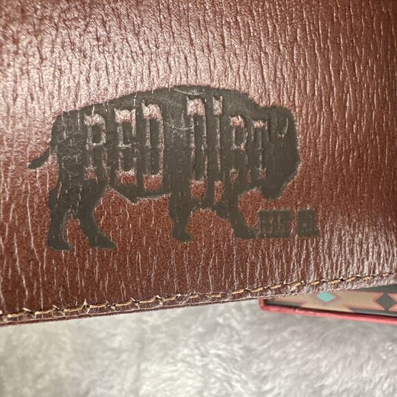 Red Dirt Hat Co Bifold Wallet Leather Southwest Aztec Canvas Inlay Bison Grain - Picture 5 of 10